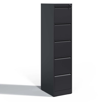 Metal File Cabinet With Lock, 5 Drawers, Office/Home, Steel Construction, Tilt, Full Extension Drawers For Efficient Retrieval Lockable 5 Vertical Cabinet, Office/Home Unit, , Organization
