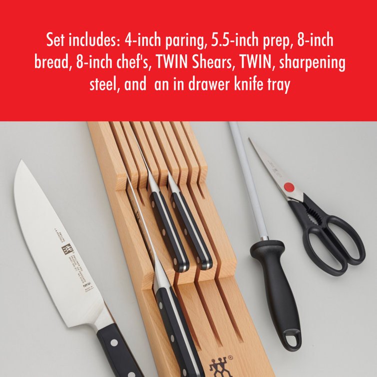 Zwilling J.A. Henckels Pro 7 Piece Knife Block Set with In-Drawer Knife  Tray