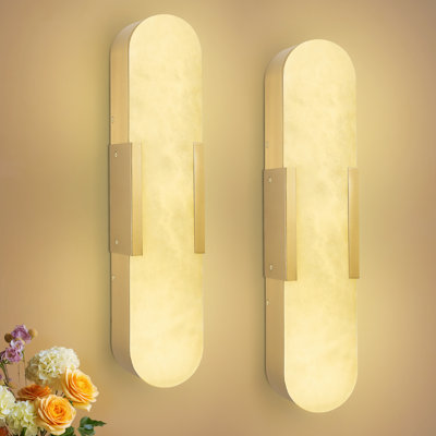 Ensemble de 2 appliques murales modernes dorées de 35 cm (13,8 po) avec marbre naturel, éclairage mural intérieur pour salle de bain, salon, chambre, corridor et escalier