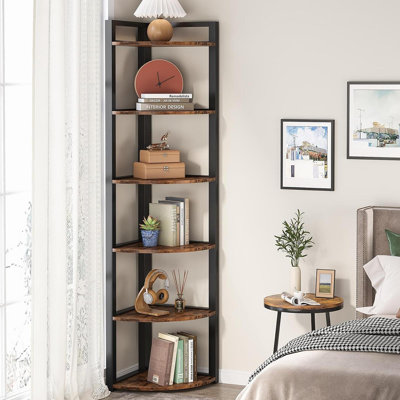 Étagère de coin 70,87 "de hauteur à 6 niveaux brun rustique pour le salon et le bureau