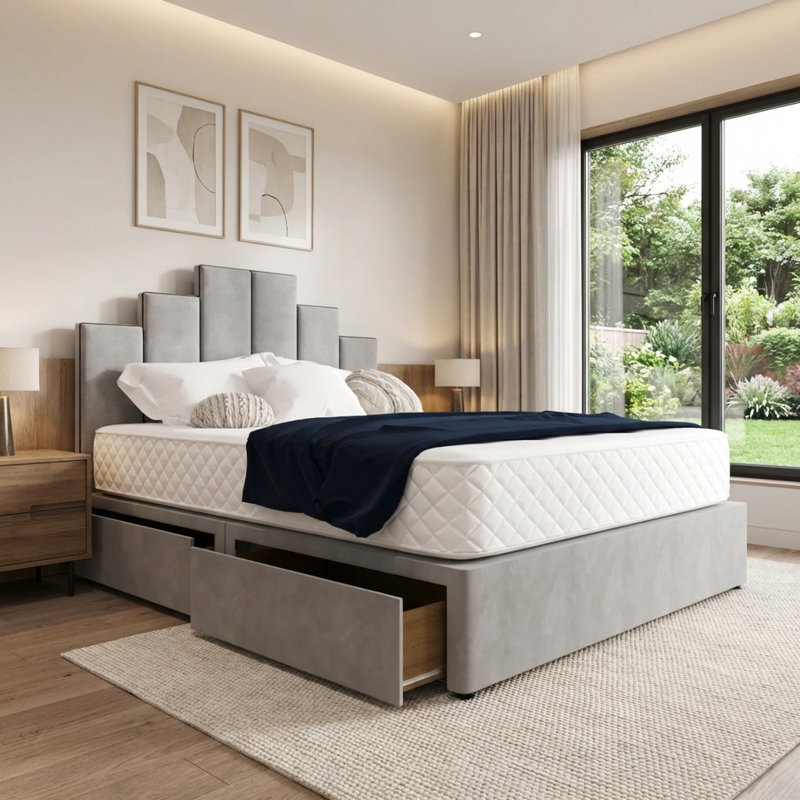 Upholstered Storage Bed, Single (3ft): 95 cm x 209 cm, Plush Grey