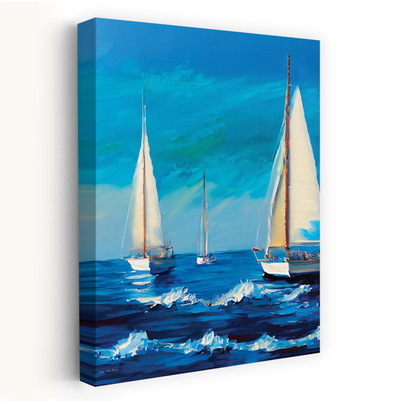 Voile à la journée, art abstrait de paysage côtier, H 24 po x l 16 po