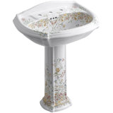 English Trellis Design On Portrait Ceramic 27" Pedestal Bathroom Sink with Overflow