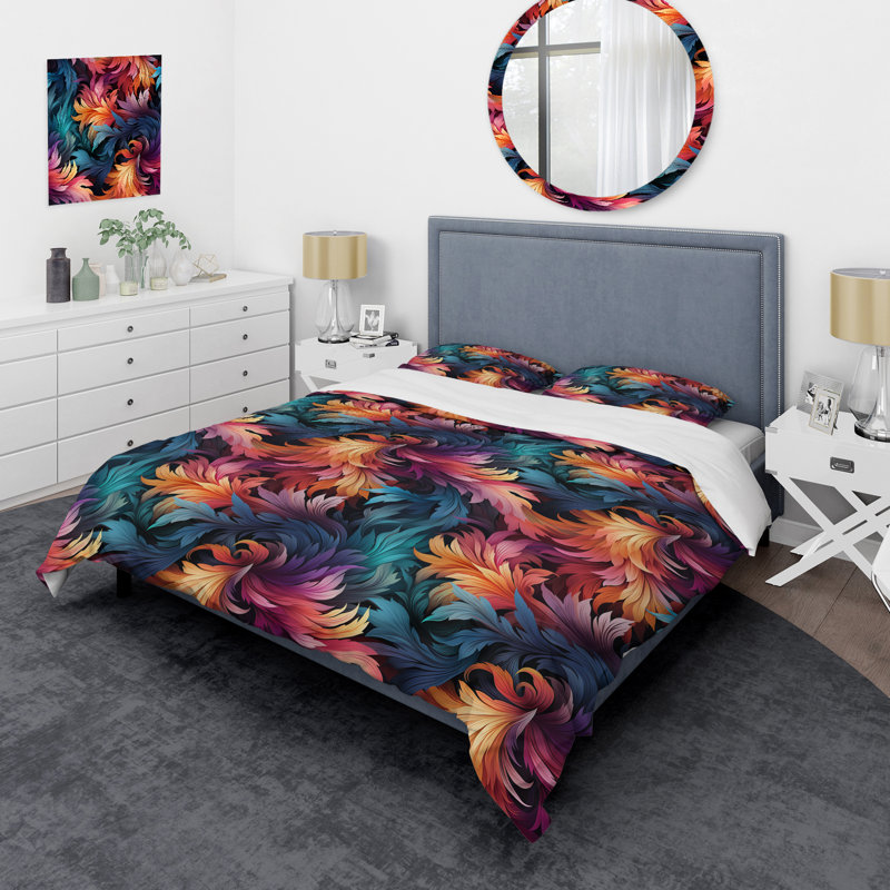 Painterly Damask Colorful Leaves I - Ensemble de housse de couette abstrait