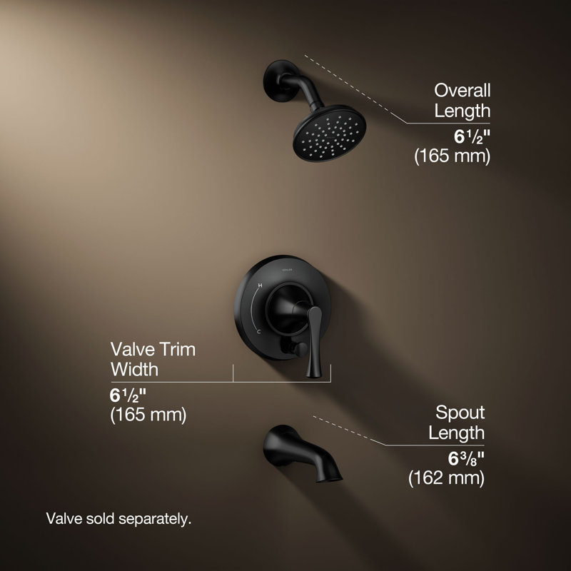 Buckley Rite-Temp Bath And Shower Trim Kit With Push-Button Diverter, 1.75 Gpm, 1.75 GPM, Matte Black