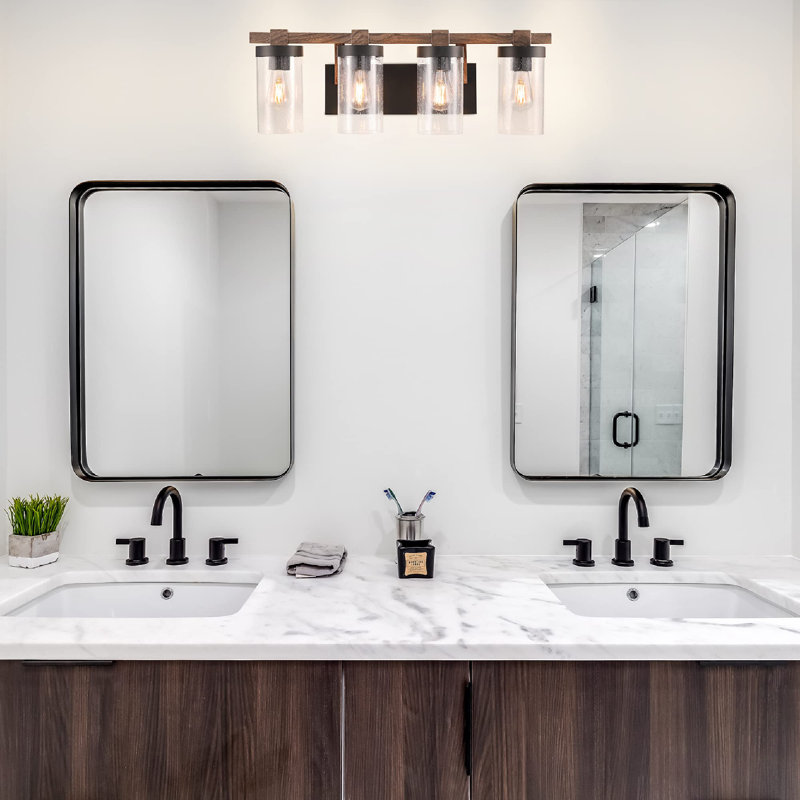Oil Rubbed Bronze Rustic Vanity 4-Light, 4 Vintage Style Light Bulbs Included - 8W, 2700K, Standard E26 Base