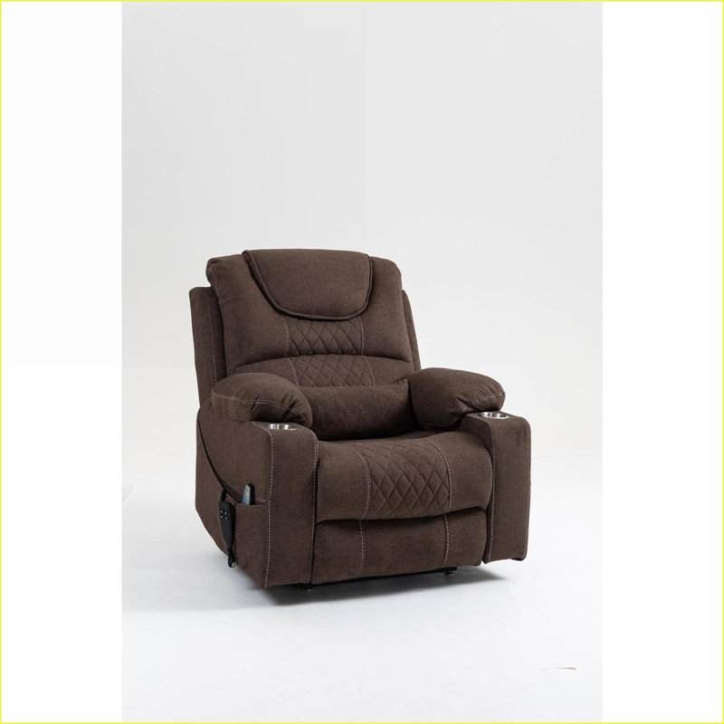 Lift Recliner, Oversized 180° Flat Lay with OKIN Motor &amp; Cup Holders | Walnut Brown | Velvet, Dark Brown