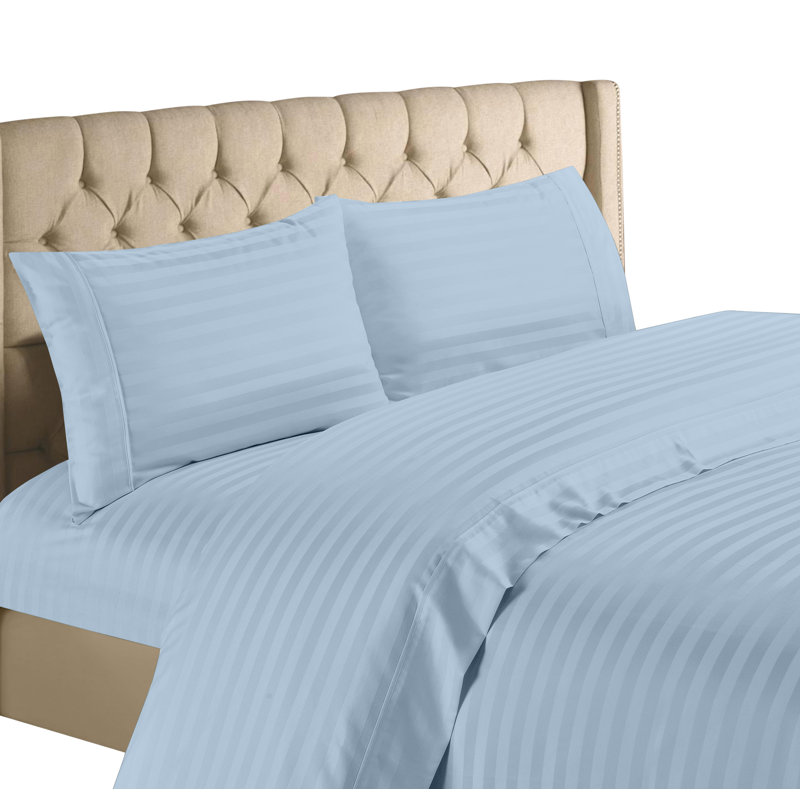 Hampton Egyptian Cotton Striped Sheet Set, Blue, Twin XL Sheet Set with 1 Pillowcase