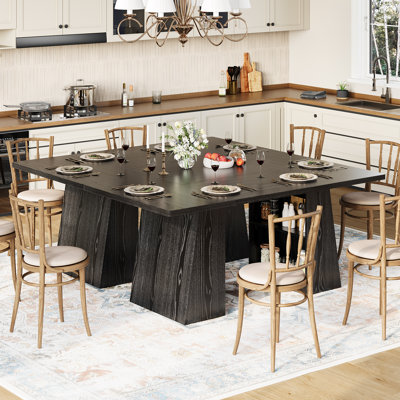 Modern Dining Table, Rectangular Wooden Kitchen Table, Long Dinner Table with Storage