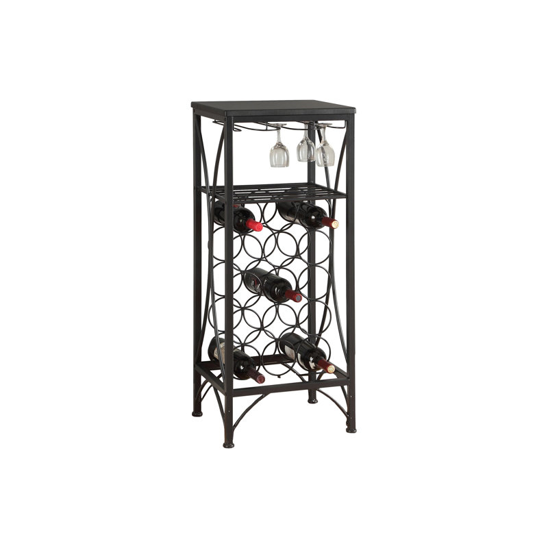 Armoire de bar transitionnelle en métal noir avec porte-bouteilles