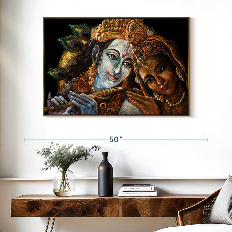 Magnifique Radha Krishna, Cadre flottant doré, 40 po x 27 po
