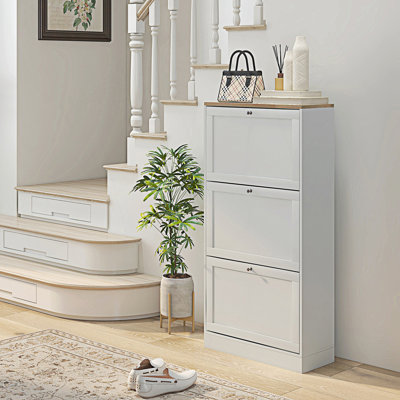 Entry Cabinet, Narrow Shoe Storage Cabinet With 3 Flip Drawers And Adjustable Shelves, Shoe Rack Organizer