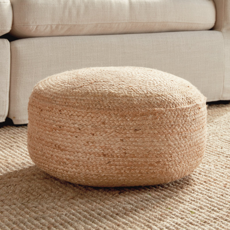 Thali Round Natural Jute and Cotton Foam Pouf Ottoman