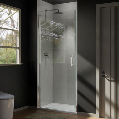 34 po à 36 po x 72 po, porte de douche pivotante semi-sans cadre en chrome avec verre transparent