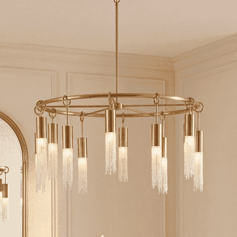 Downend 12-Light Chandelier in Warm Brass, 20.5" H x 40" W x 40" D, 12 Lights
