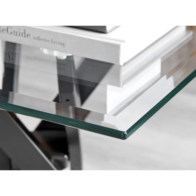 Lenworth Modern Sleek Design Metal and Glass Cross Legs End Table, Black