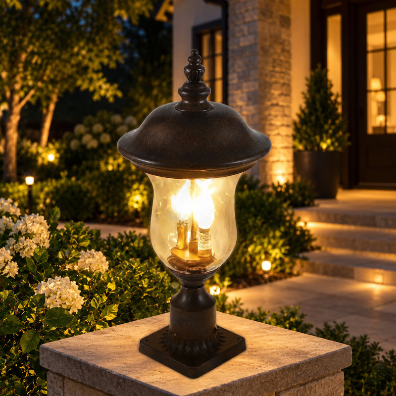 Lampadaire d'extérieur avec base pour pilier, lampe d'extérieur résistante aux intempéries pour cour de jardin