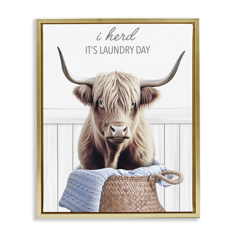 Cadre flottant Herd It's Laundry Day, design par Marcus Prime, H 31 po x l 25 po, Cadre flottant métallique doré