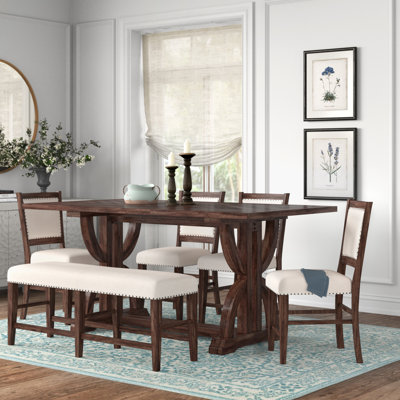 Chiara - Person Extendable Solid Wood Solid Wood Top Trestle Dining Set