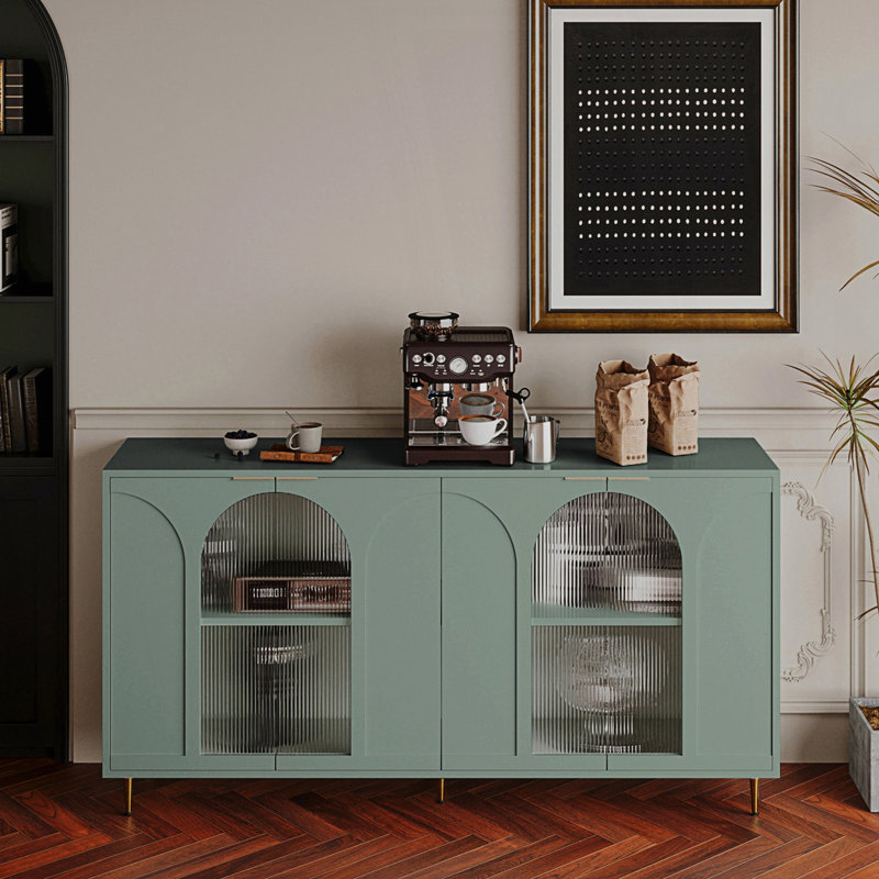 Armoire décorative avec 4 portes en verre, buffet Buffet, armoire de rangement, Menthe