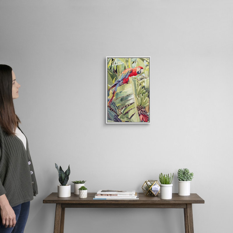 «Jungle Parrot» par Felicity House, reproduction sur toile, Cadre blanc, H 20 po x l 14 po x P 1,75 po