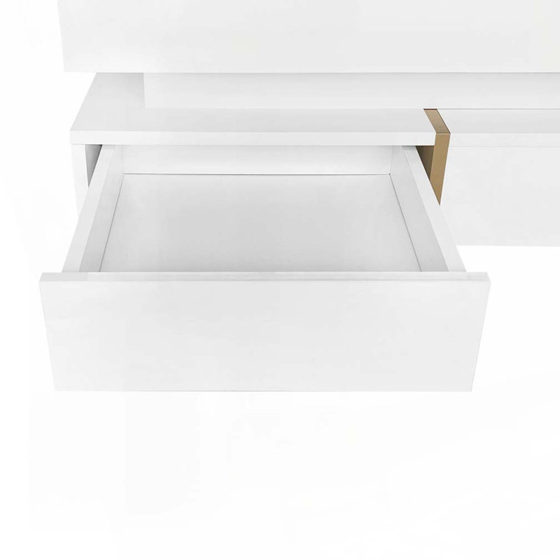 Table basse haute brillance avec 4 tiroirs, Blanc