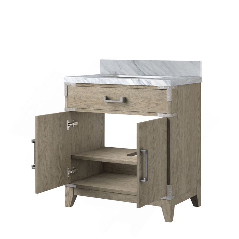 Meuble-lavabo simple en chêne gris 30 po X P 22 po D, avec plateau en marbre de Carrare