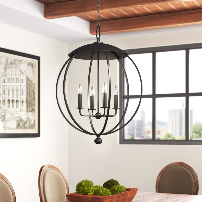 Sophia 4 - Light Dimmable Lantern Globe Chandelier, Aged Iron