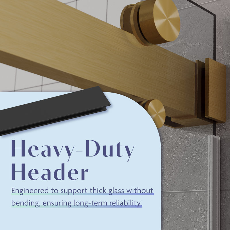 Satin Gold Frameless Double Sliding Shower Door with Clear Tempered Glass