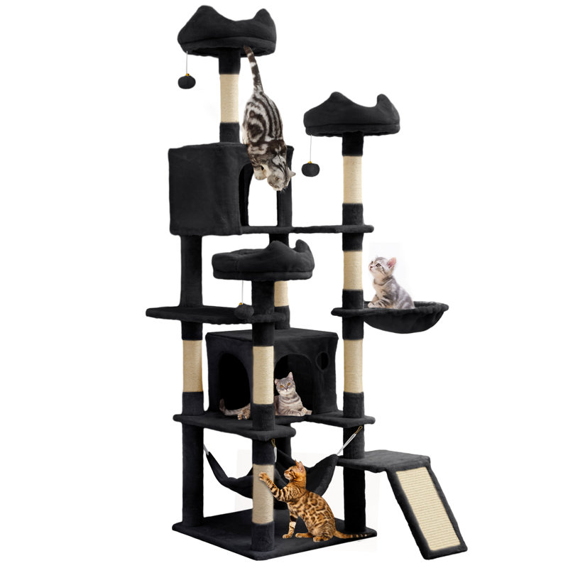 75" H Drusi Multi-Level Large Cat Tree with 3 Perchs, Black