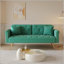 Un canapé-lit de 69,7 pouces de long recouvert de tissu de velours, avec une garniture cloutée et un coussin décoratif assorti-606242918