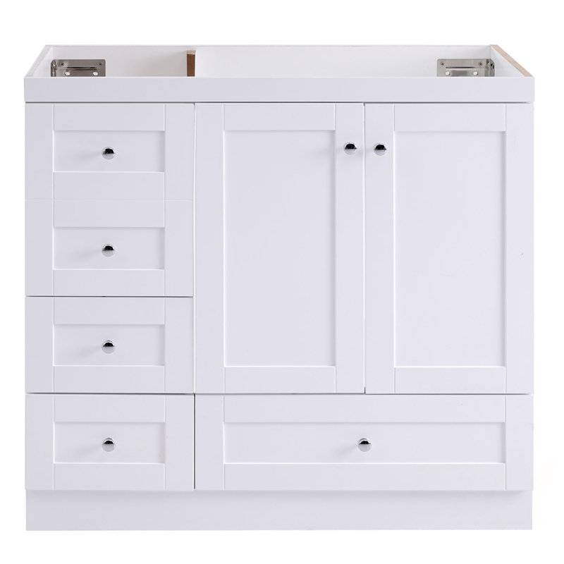 Meuble-lavabo blanc de 36 pouces avec rangement spacieux et style Shaker, parfait pour les petites et moyennes salles de bain et les meubles-lavabos (sans lavabo)