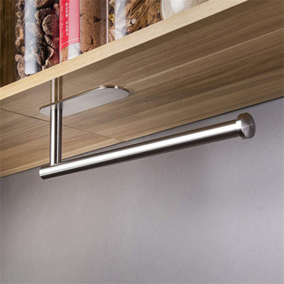Porte-essuie-tout en acier inoxydable 2 en 1 avec distributeur de papier pour la cuisine | Fixation murale sans perçage requis