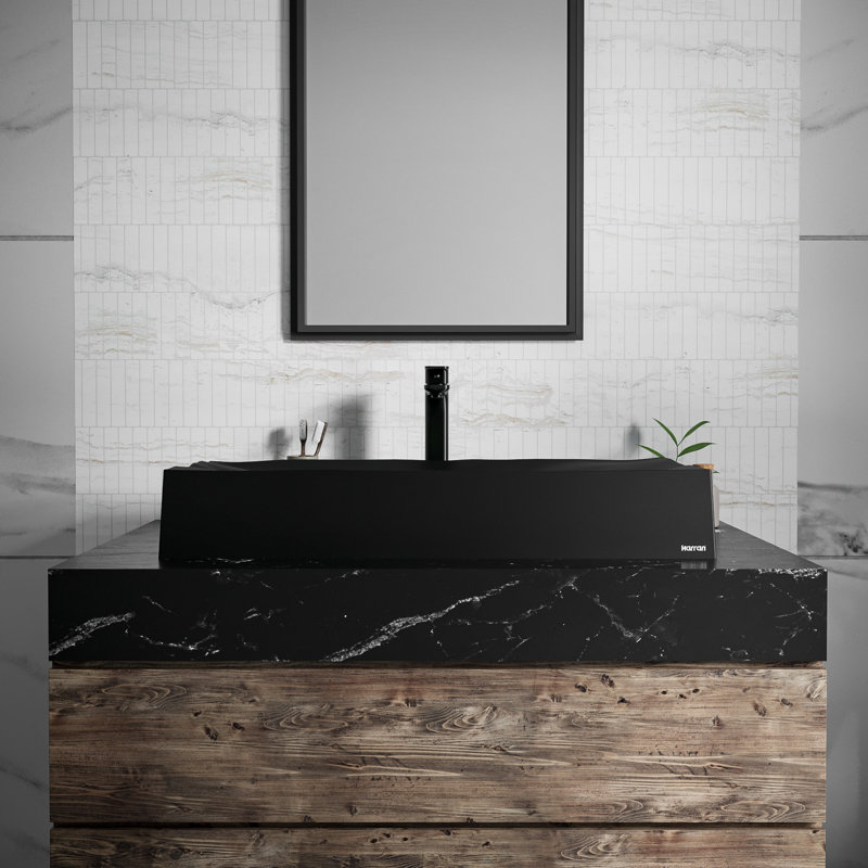 Karran Mirage 32 In. Quartz Rectangular Vessel Sink, Black