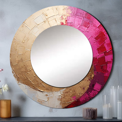 Beige rose minimalisme spirale poteries I - abstrait spirales murales uniques, miroir rond moderne, art imprimé en métal