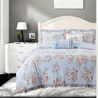 Ensembles de literie à motif floral bleu, ensemble de microfibre simple et simple TG pour chambre à coucher