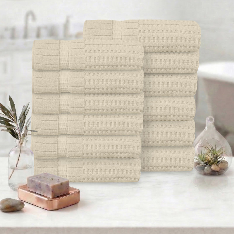 Ensemble de serviettes 12 pièces Willow - 100% coton peigné, 630 g / m² de qualité supérieure, ivoire, ultra-doux et très absorbant (12 serviettes de bain)