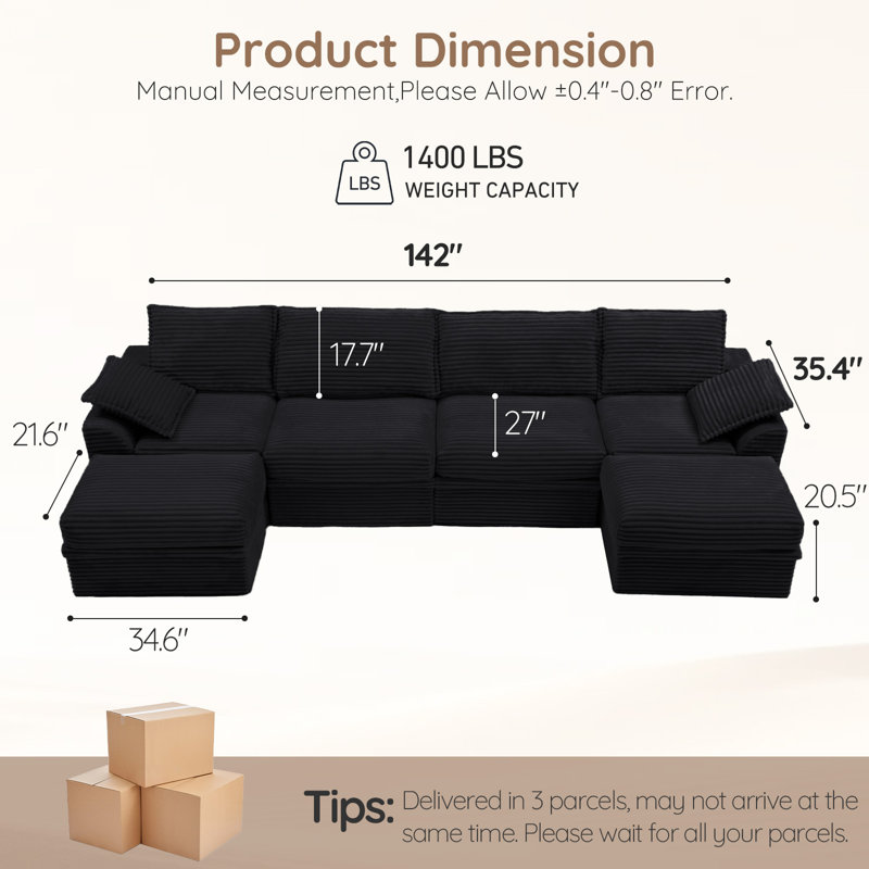Canapé modulaire Boneless 142 po Cloud, Noir