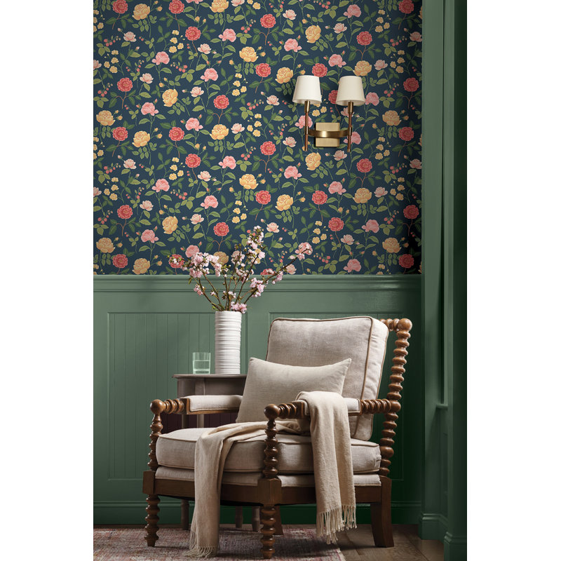 Papier peint Roses, Bleu marine