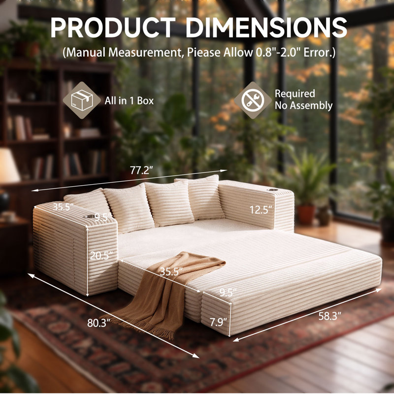 Upholstered 77.2 " Fabric Sofa & Chaise, White