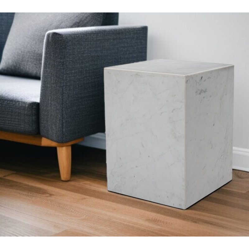 20" White Marble Square Block End Table