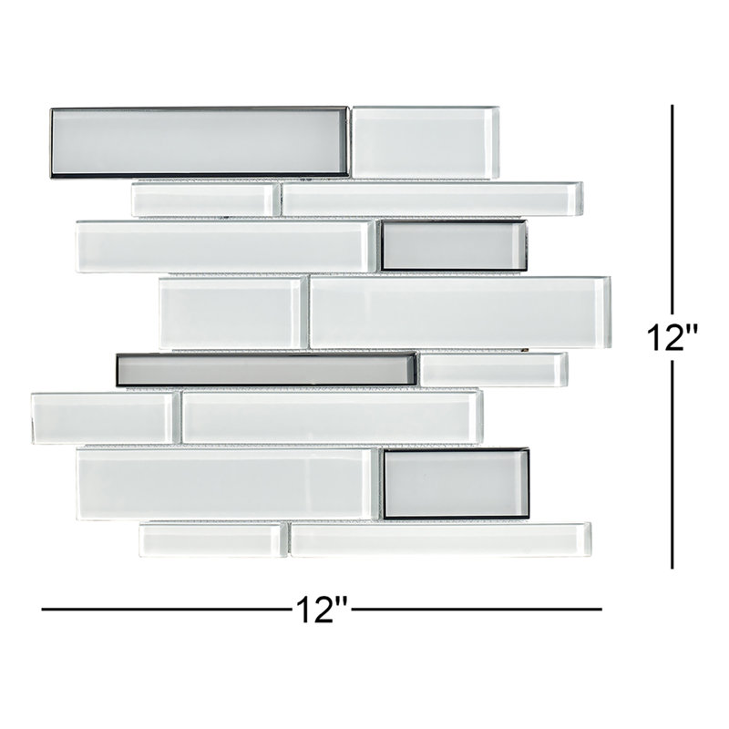 Random Sized  White Glass and Silver Glazed Glass Linear Mosaic Wall Tile
