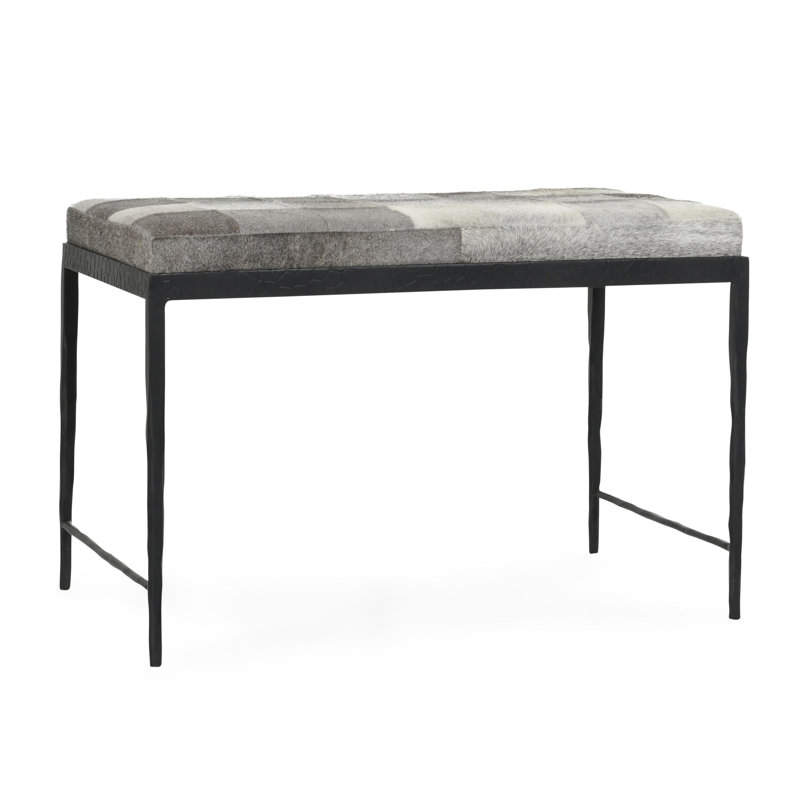 Achen Leather Hide Ottoman Bench, Gray, 18.5" H x 28" W x 16" D