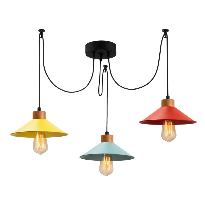 Modern Chandelier with Metal Body & Wooden Base, Adjustable Height (39.0 x 9.4 inches) | 3 x E27 Max 40W Sockets | Elegant Design for Living Room, Dining Room & Office | IP20 Rated, 118.1 inches Cable Length