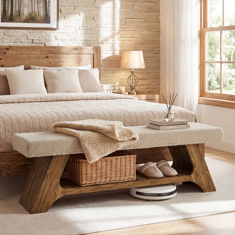 Upholstered Bench with Shoe Storage