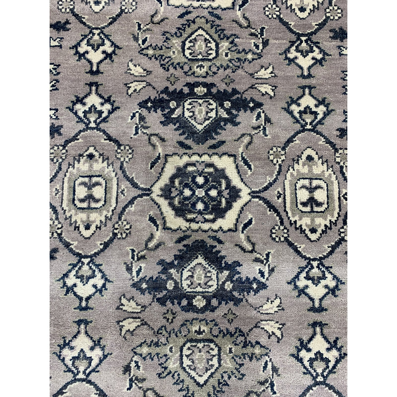Tapis gris traditionnel captivant en laine noué à la main Jasmine, Rectangle 6 pi x 9 pi