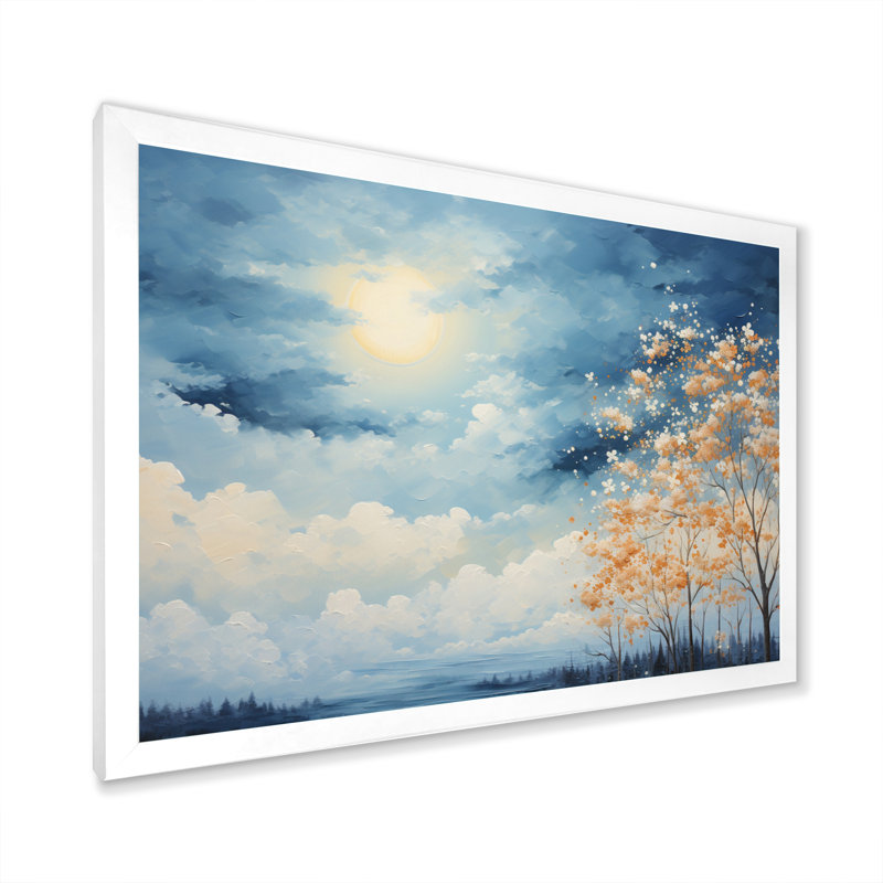 Nuage canopée pointillisme paysage I - paysages, art mural sur toile, H 30 po x l 40 po x P 1,5 po, Cadre photo blanc