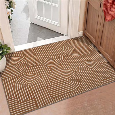 Tapis lavable de 2 pi 3 pi pour l'entrée, tapis abstrait pour la chambre à coucher, petit tapis antidérapant arc-en-ciel doux avec dossier en caoutchouc, tapis géométrique Boho résistant aux taches pour la salle à manger, bois de frêne