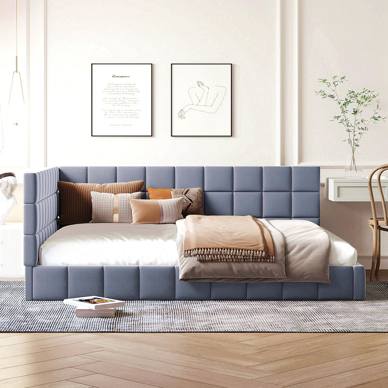 Full Size Upholstered Daybed/Sofa Bed Frame-Gray, Velvet, Gray