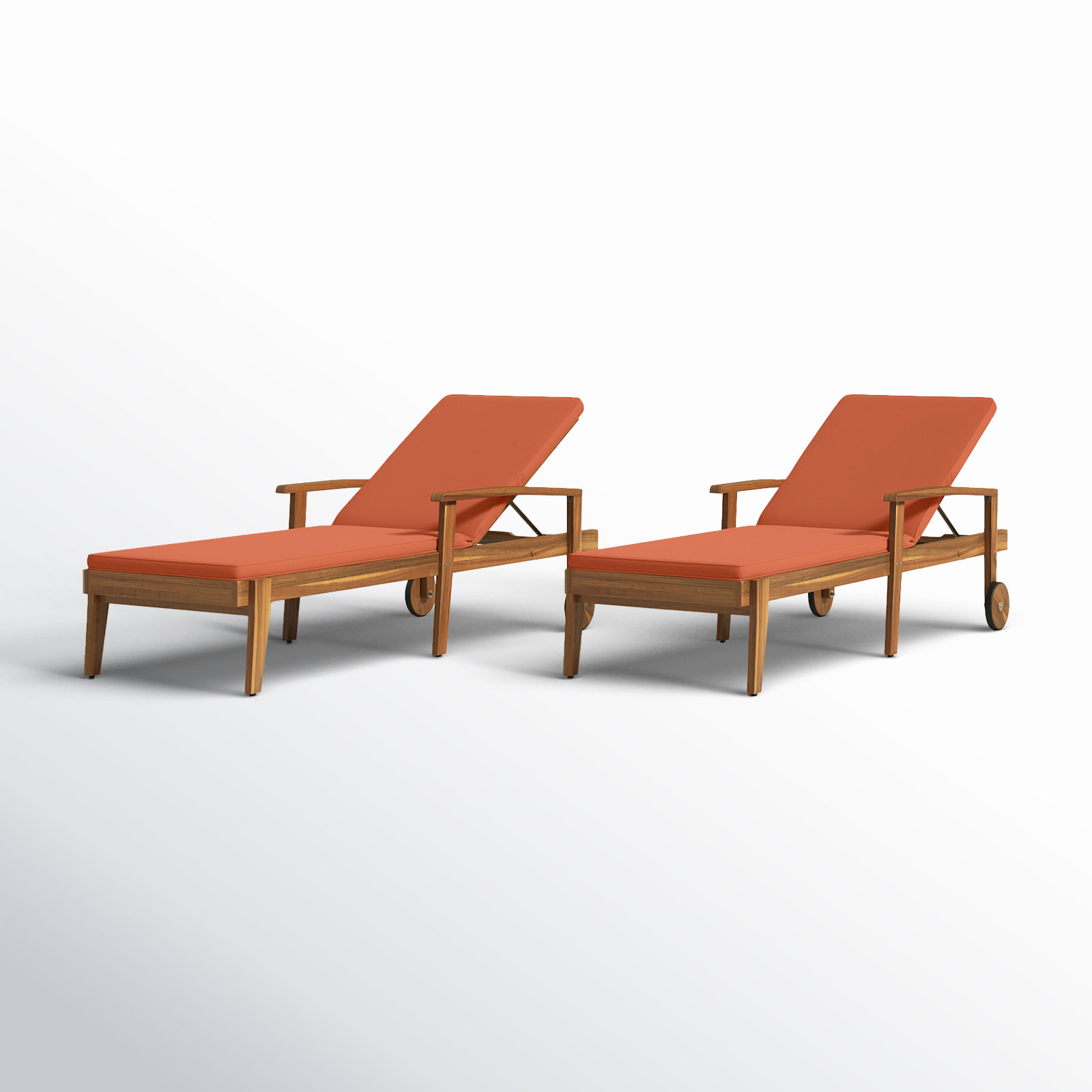 Saeon 28" Acacia Patio Chaise Lounge Set, Orange